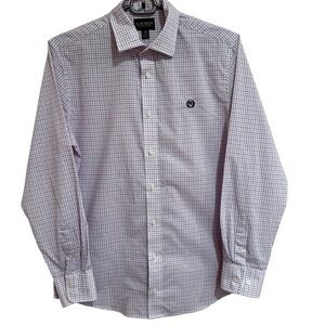 Ralph Lauren Boys Button Up Oxford Shirt White Plaid Crest Logo size 18 Youth